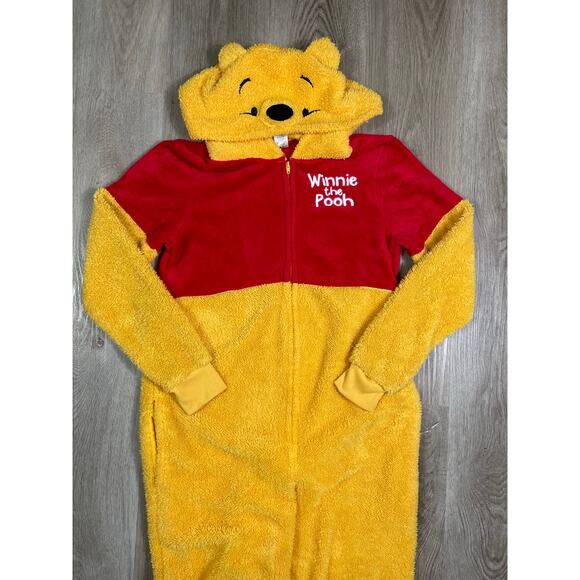 Disney Winnie the Pooh Hooded Pajama Costume Suit S/M Fleece Zip Bear Loungewear - Picture 6 of 9